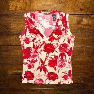 Y2K Floral Print V-Neck Sleeveless Top